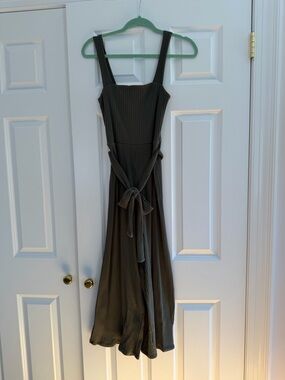 Sleeveless Ribbed Knit Jumpsuit with Waist Tie - Olive